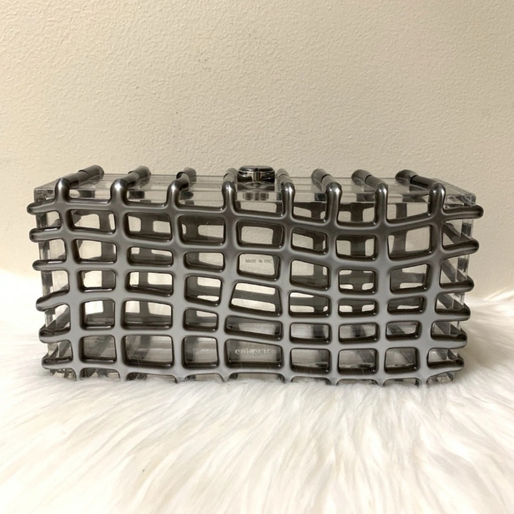 Cult Gaia Rina Caged Clear Acrylic Clutch Bag In Shiny Silver NEW IN BOX $388 - Picture 2 of 15